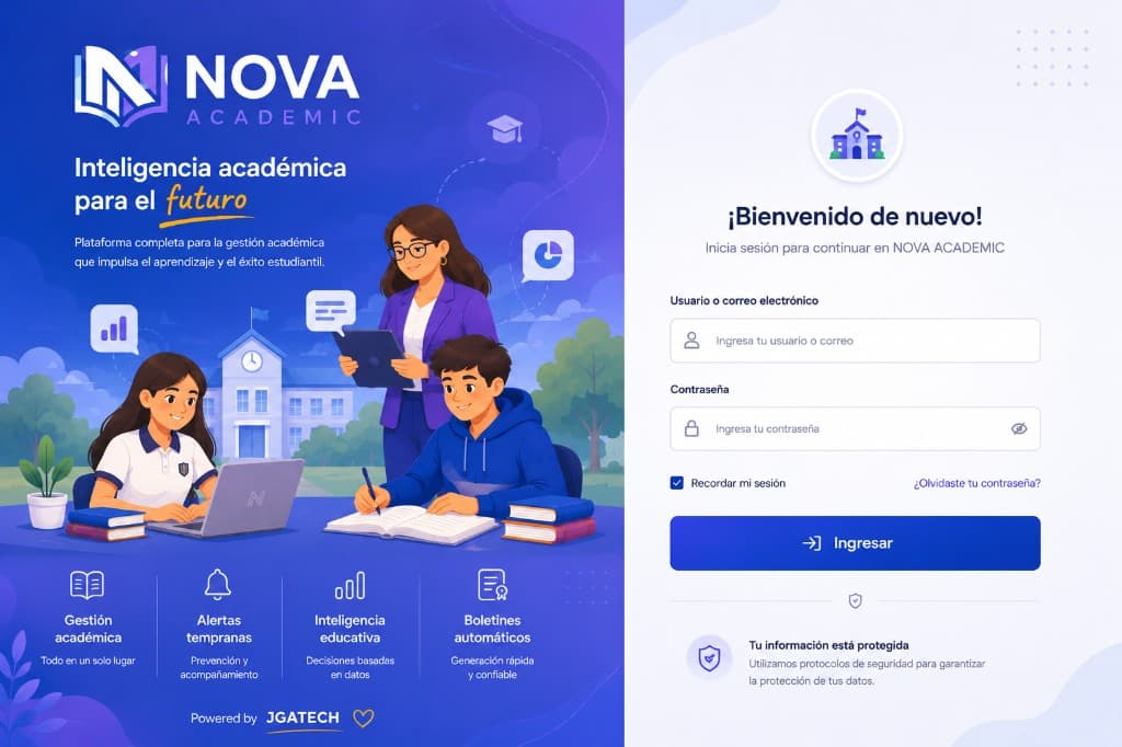 Pantalla de inicio de sesión de NOVA ACADEMIC.